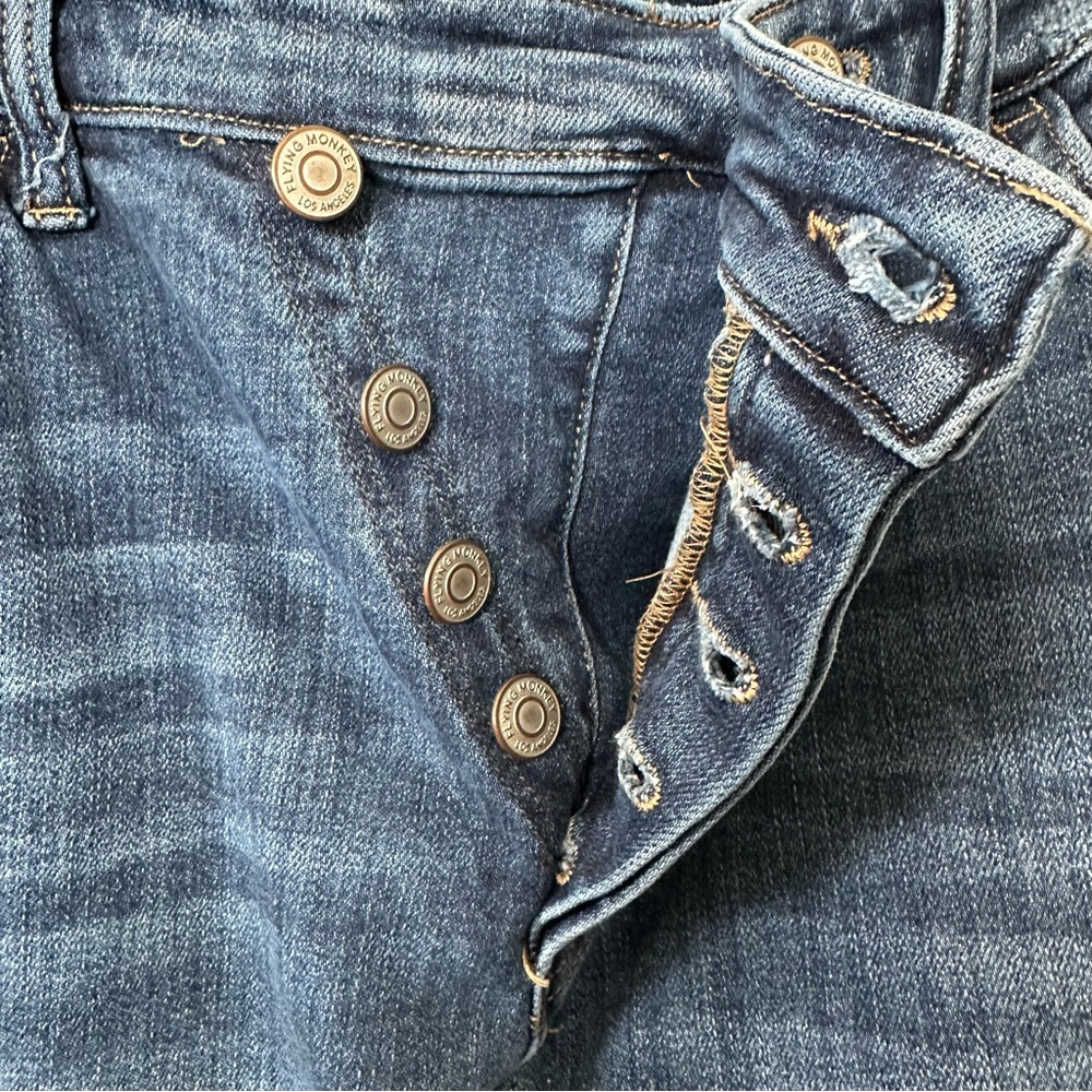 Flying Monkey Crossover Button Fly Raw Hem Flare … - image 6